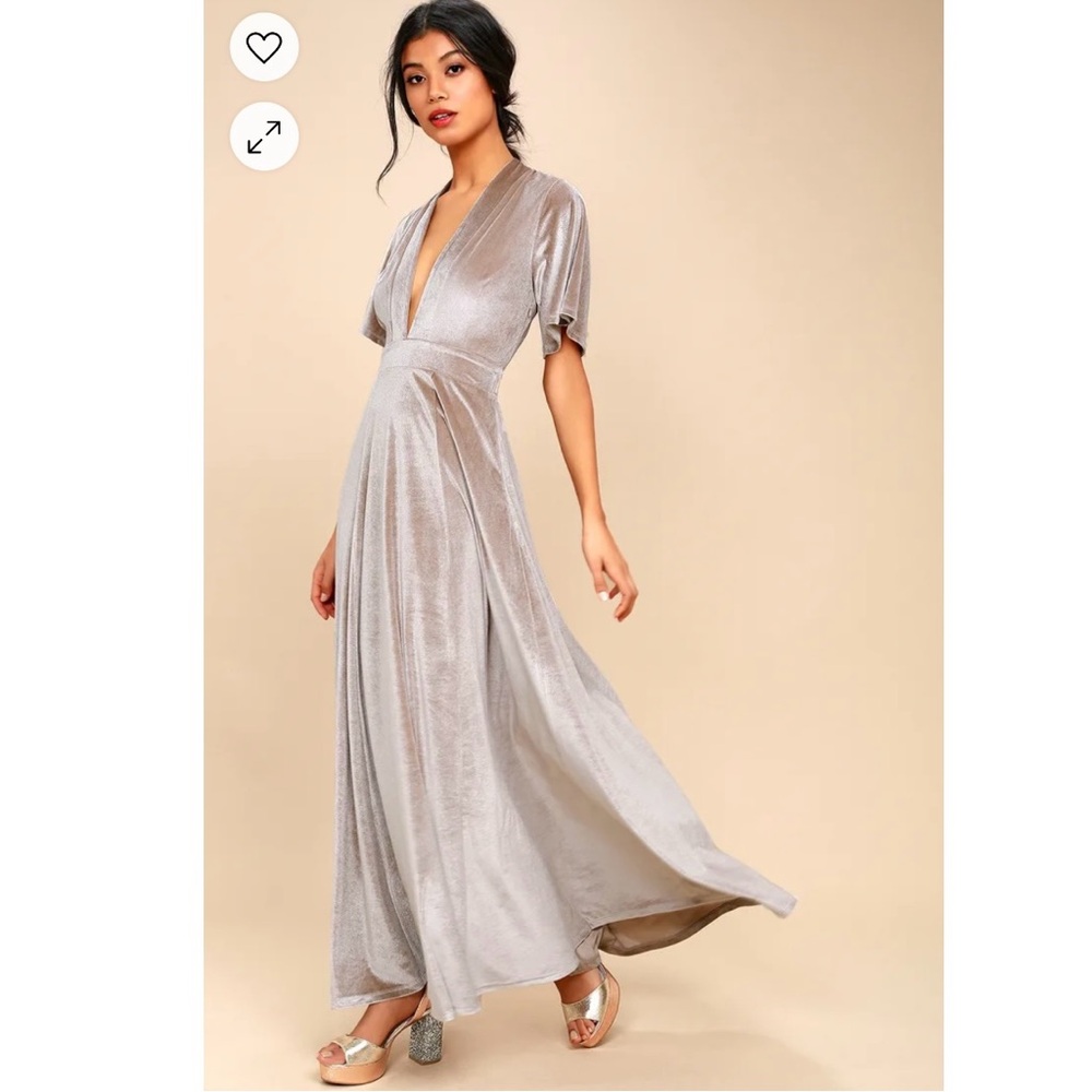 NWT YF&B On the Road Temptress Velvet Maxi Dress Sz. M Taupe Feminine Romantic